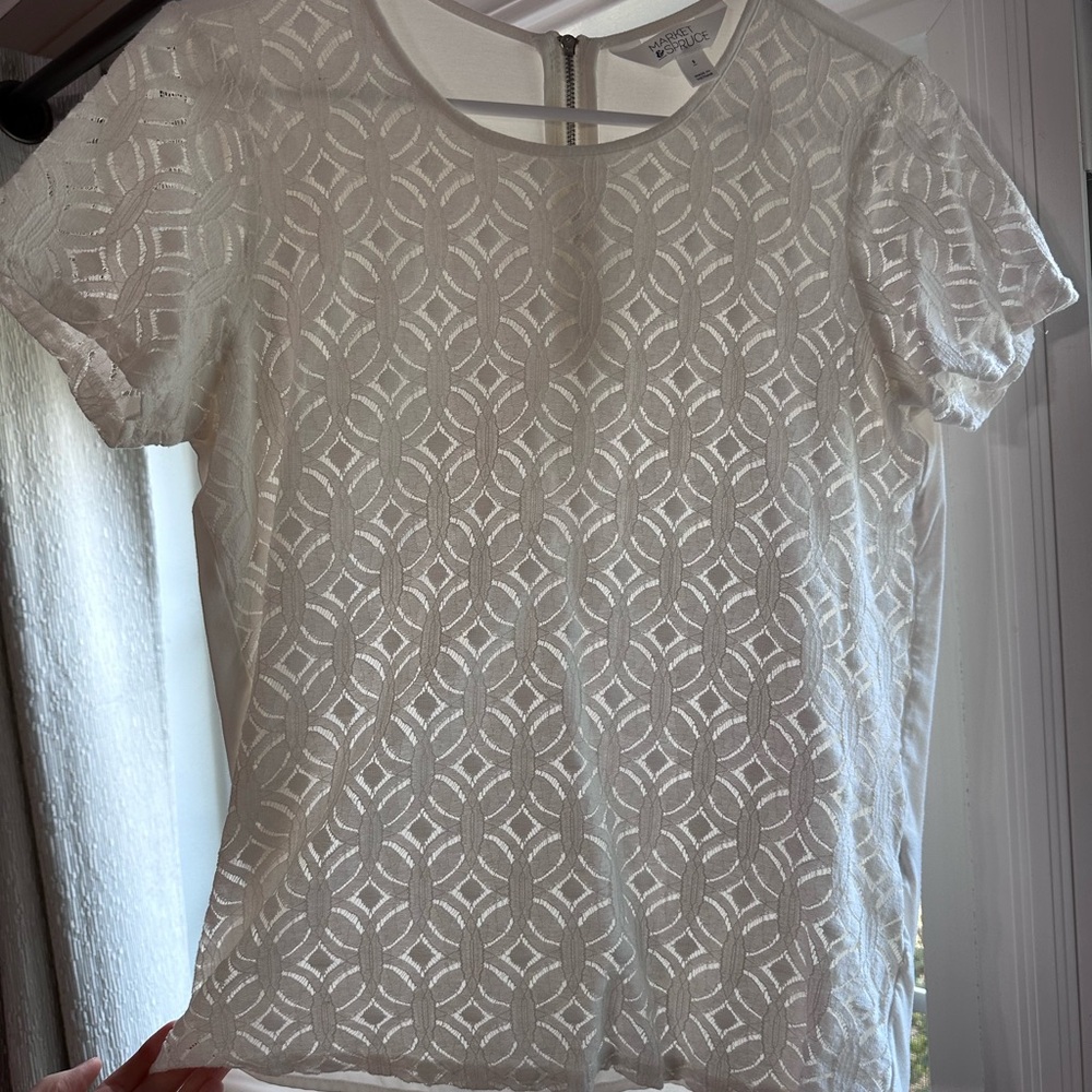 Market & Spruce White Geometric Lace Blouse